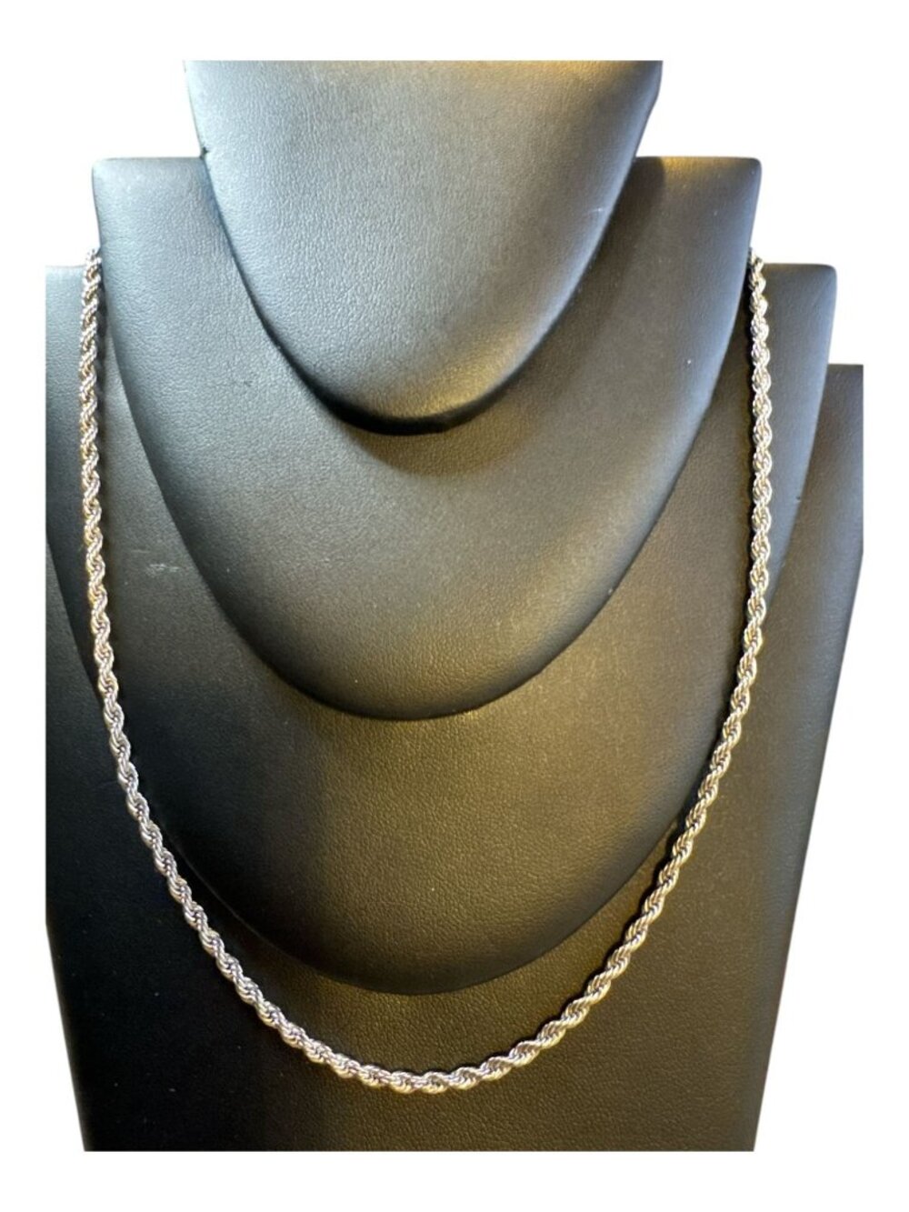 Stainless Steel Rope Chain Necklace 22” Silver Tone Twisted Rope Design Unisex